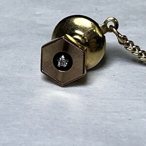 Vintage 1960's Anson Karatgold-toned diamond tie tack--NICE